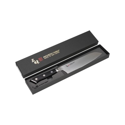 Zanmai Classic Molybdän Santoku 180mm AUS-8A Monostahl, Pakkaholz (Kochmesser) Verpackung