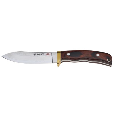 Kanetsune Outdoor Subaru-Skinner, 110mm 31 Lagen Damast (Jagdmesser) Rückseite