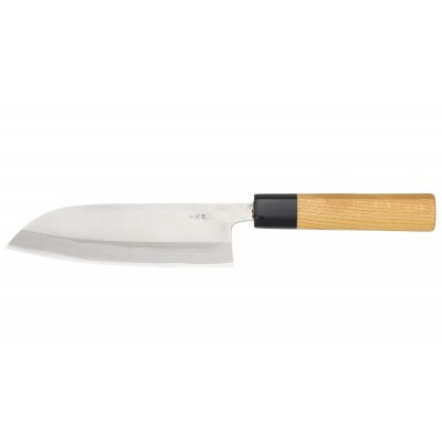 Gihei Hamono Super Aogami Santoku 165mm,Nashiji Finish, Zelkovaholz Rückseite
