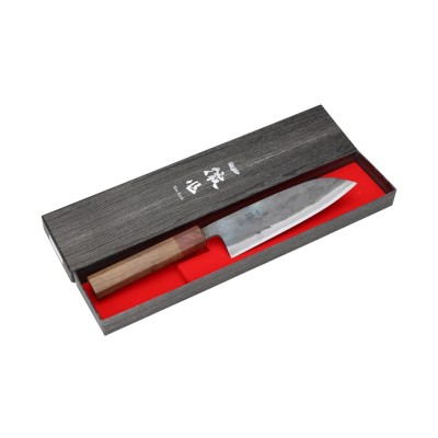 Echizen Ittetsu Shirogami Oktagongriff Walnussholzgriff Ebenholzzwinge Santoku 165mm Verpackung