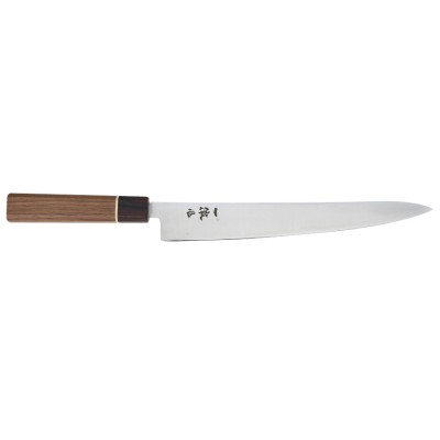 Echizen Ittetsu Super Aogami Oktagongriff Walnussholzgriff-Ahorn-Ebenholzzwinge Filetiermesser 270mm Vorderseite