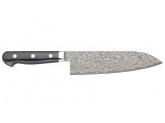Yoshimi Kato Suminagashi Santoku 175mm Leinen Micartagriff, schwarz Vorderseite
